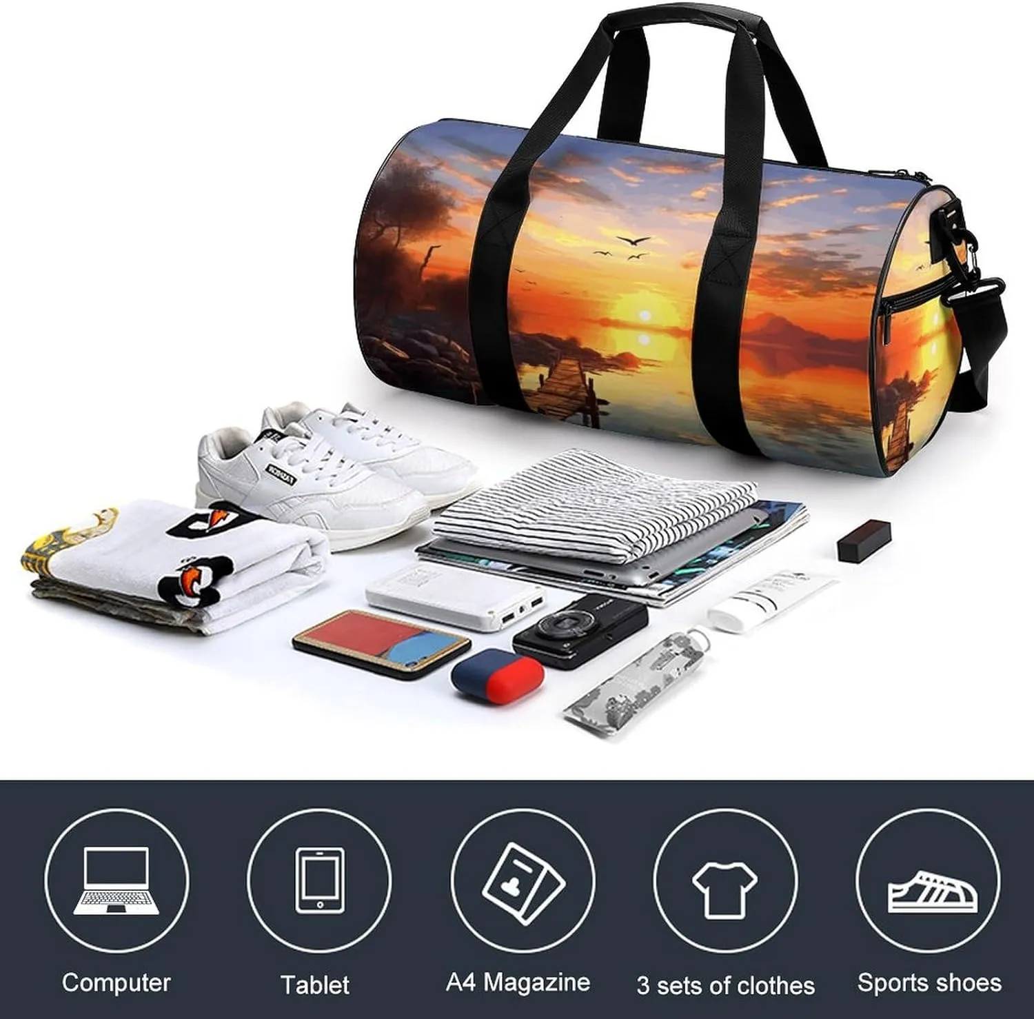 Duffel Bag for Men Women Gym Bag Sunset Scenery Travel Duffel Bag Waterproof Overnight Bag for Sports Workout