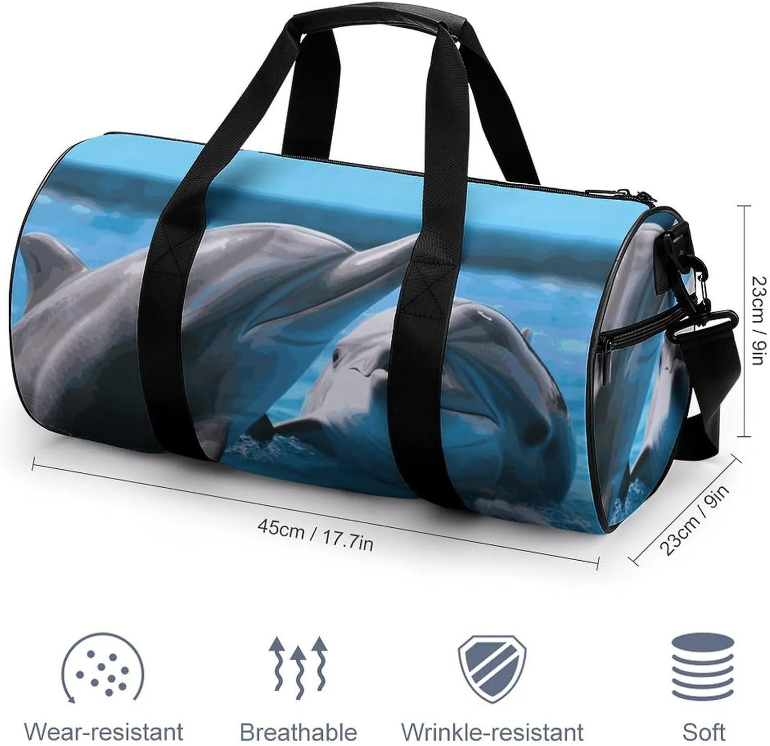 Duffel Bag for Men Women Gym Bag Two Dolphins in The Water Travel Duffel Bag Waterproof Overnight Bag for Sports Workout