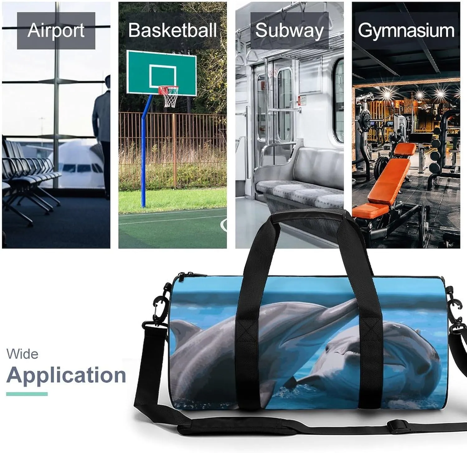 Duffel Bag for Men Women Gym Bag Two Dolphins in The Water Travel Duffel Bag Waterproof Overnight Bag for Sports Workout