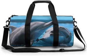 Duffel Bag for Men Women Gym Bag Two Dolphins in The Water Travel Duffel Bag Waterproof Overnight Bag for Sports Workout