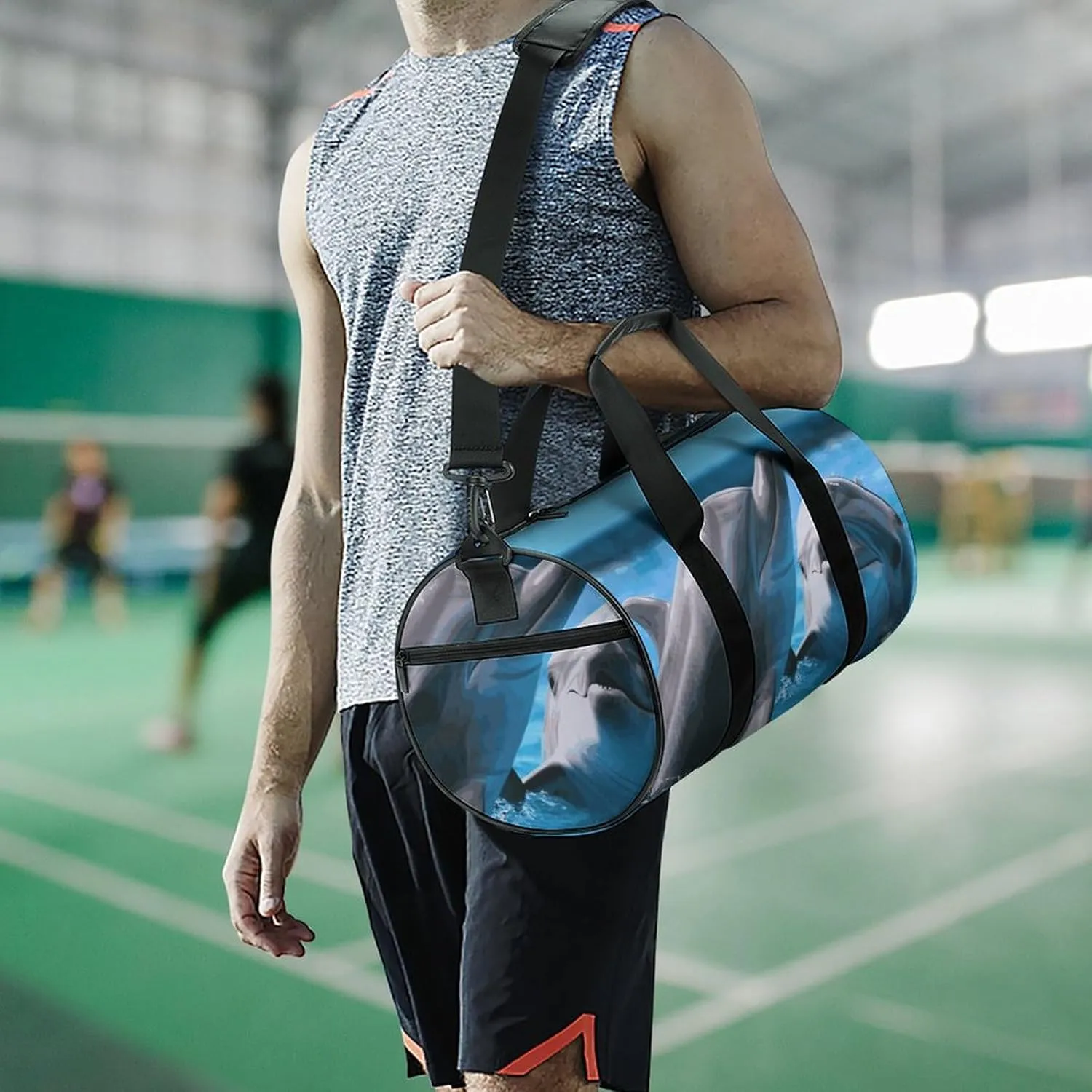 Duffel Bag for Men Women Gym Bag Two Dolphins in The Water Travel Duffel Bag Waterproof Overnight Bag for Sports Workout