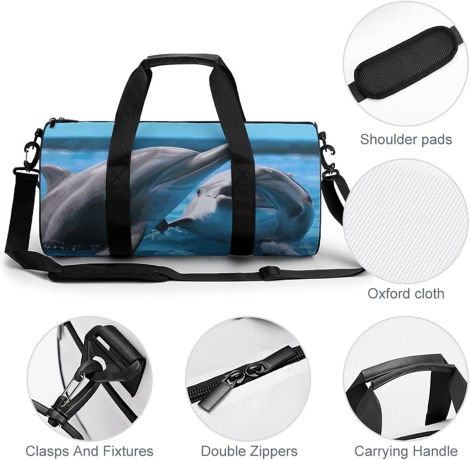 Duffel Bag for Men Women Gym Bag Two Dolphins in The Water Travel Duffel Bag Waterproof Overnight Bag for Sports Workout