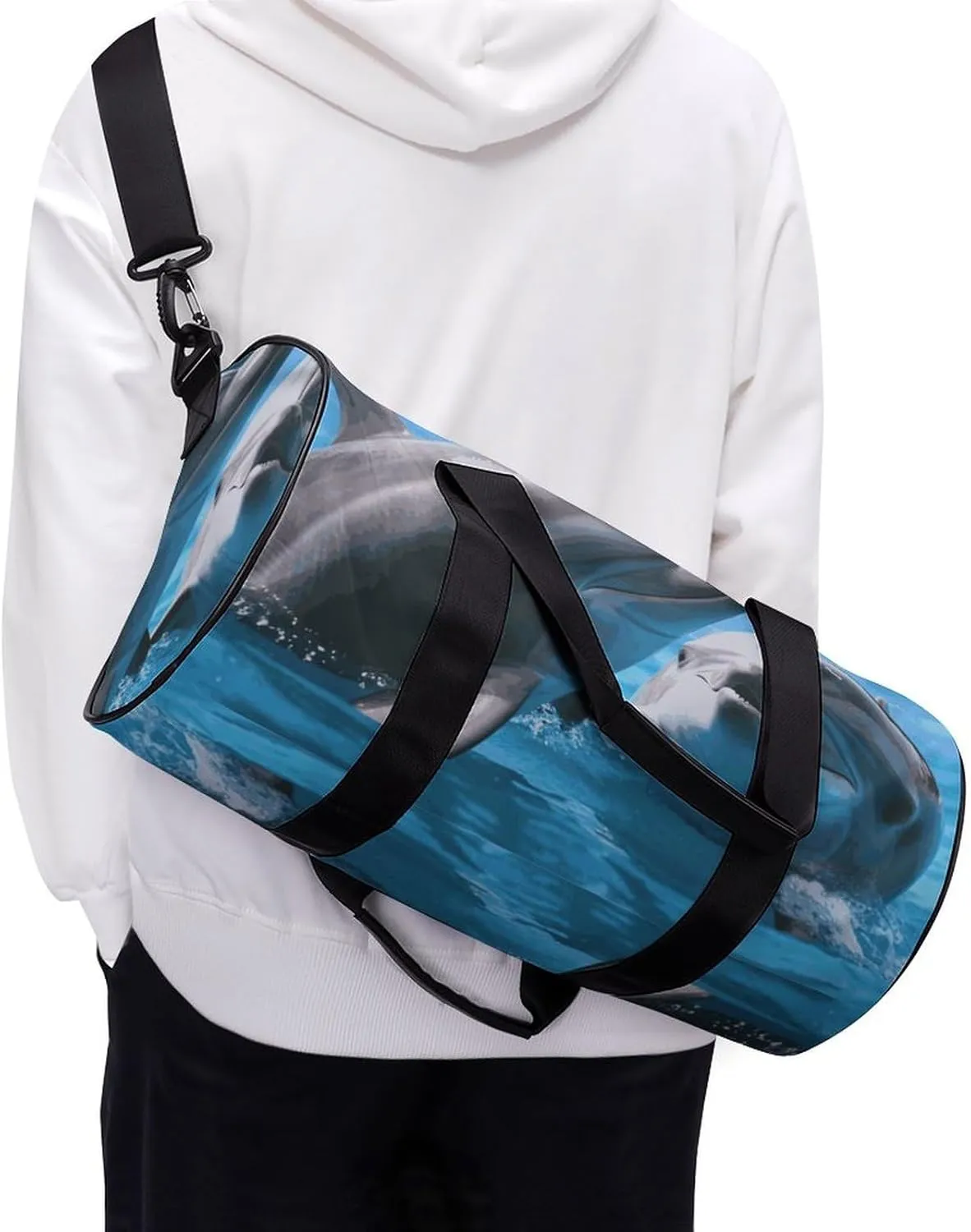 Duffel Bag for Men Women Gym Bag Two Dolphins in The Water Travel Duffel Bag Waterproof Overnight Bag for Sports Workout