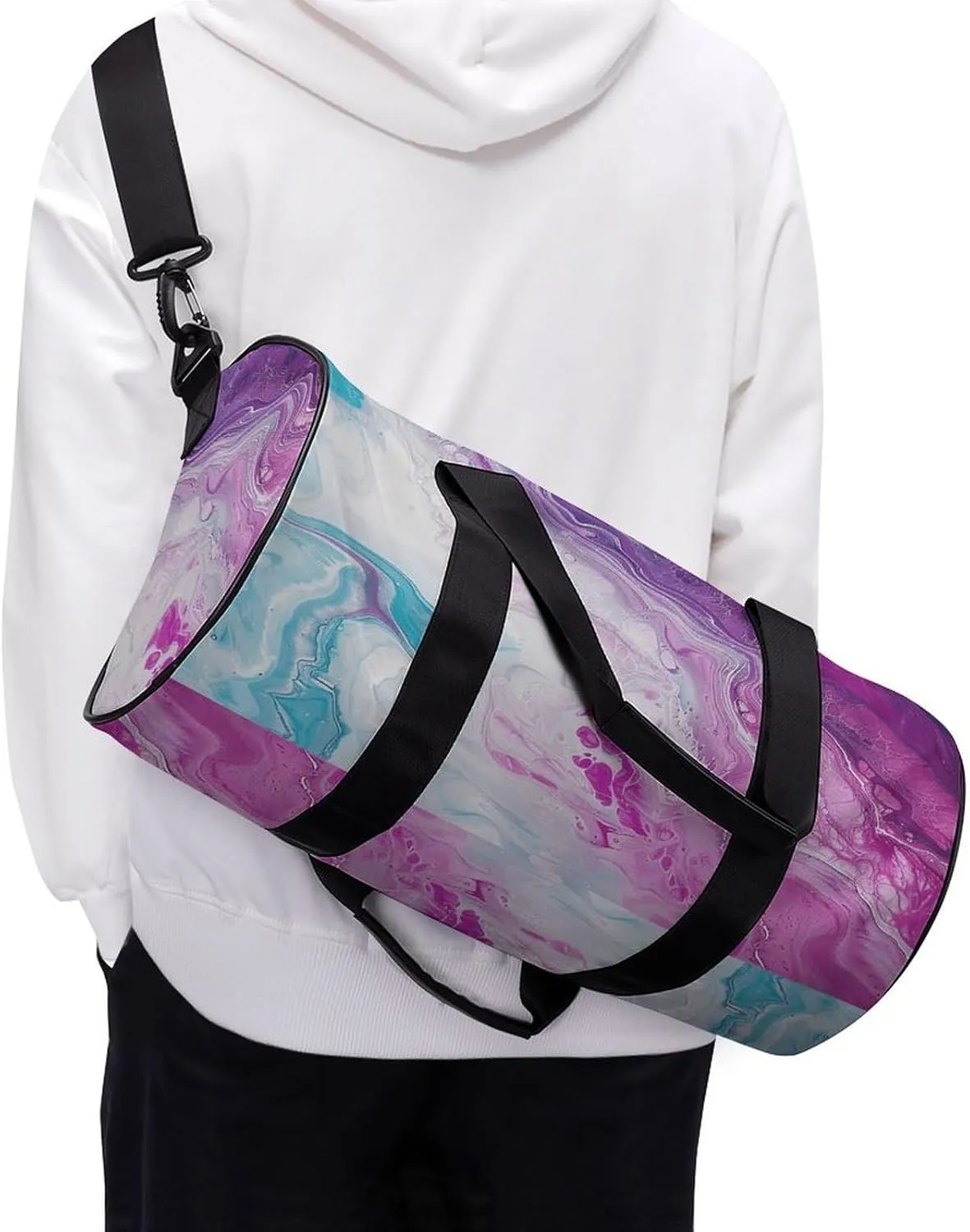 Duffel Bag for Men Women Gym Bag White Swirling Liquid Travel Duffel Bag Waterproof Overnight Bag for Sports Workout