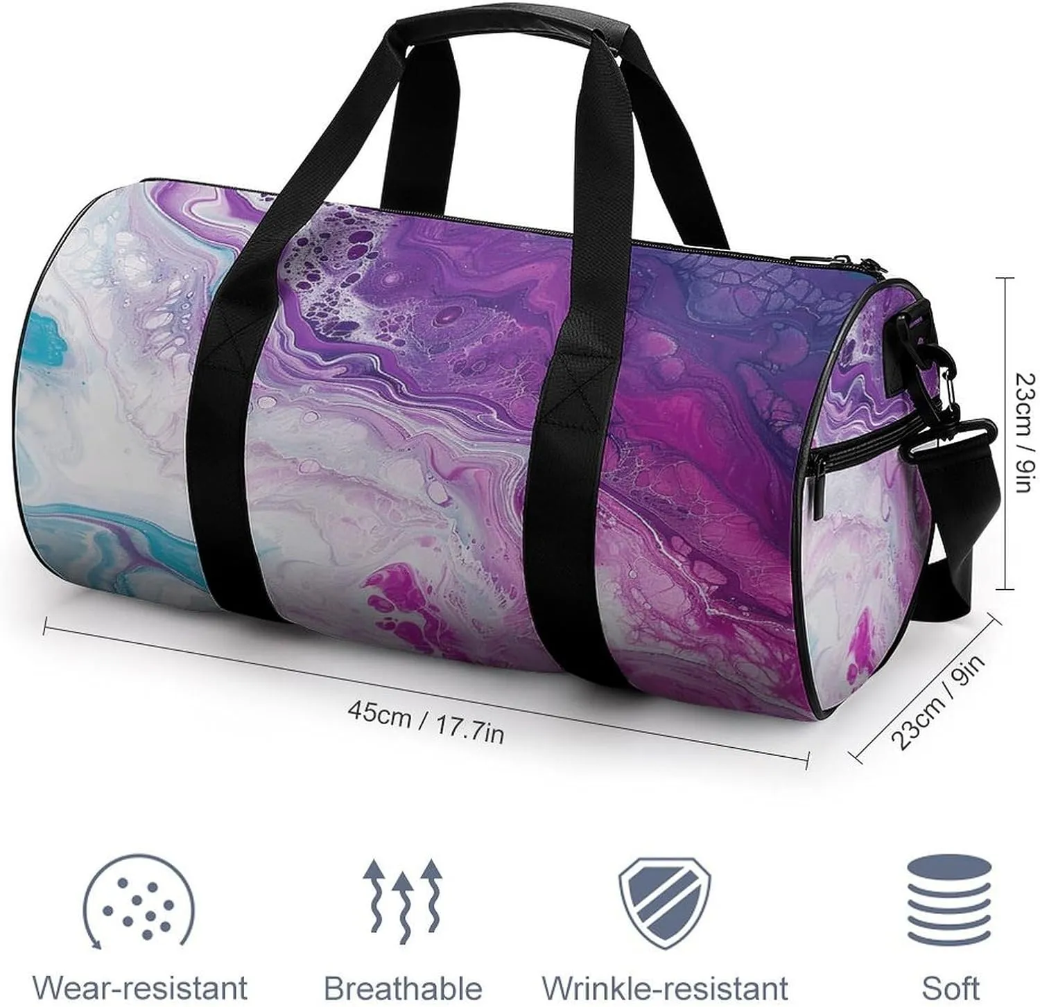 Duffel Bag for Men Women Gym Bag White Swirling Liquid Travel Duffel Bag Waterproof Overnight Bag for Sports Workout