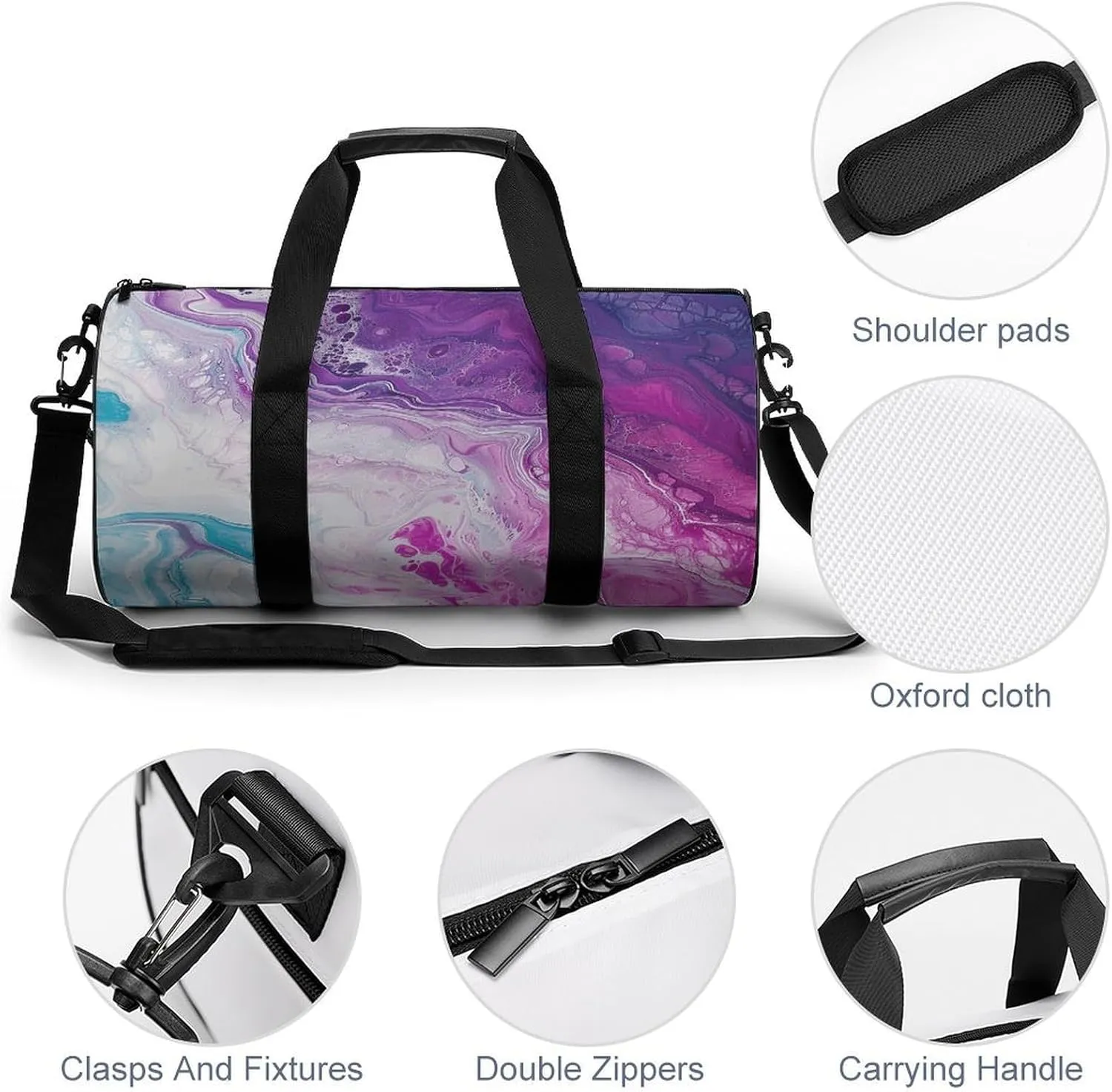 Duffel Bag for Men Women Gym Bag White Swirling Liquid Travel Duffel Bag Waterproof Overnight Bag for Sports Workout