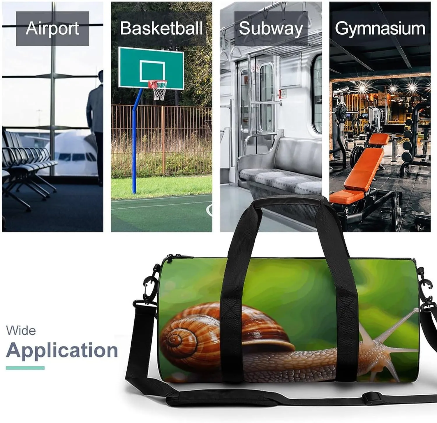Duffel Bag for Men Women Gym Bag Wildlife Animal Snail Travel Duffel Bag Waterproof Overnight Bag for Sports Workout