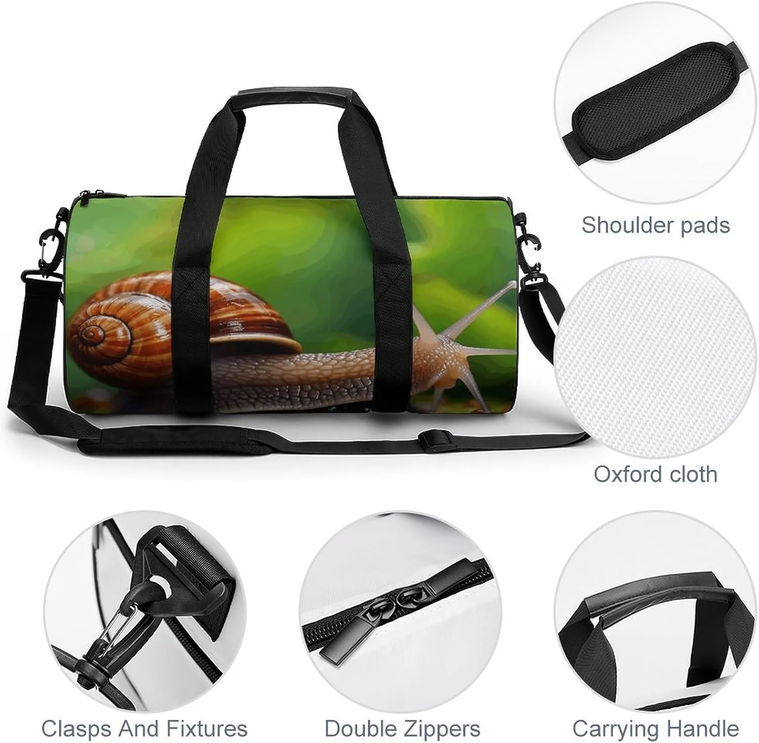 Duffel Bag for Men Women Gym Bag Wildlife Animal Snail Travel Duffel Bag Waterproof Overnight Bag for Sports Workout
