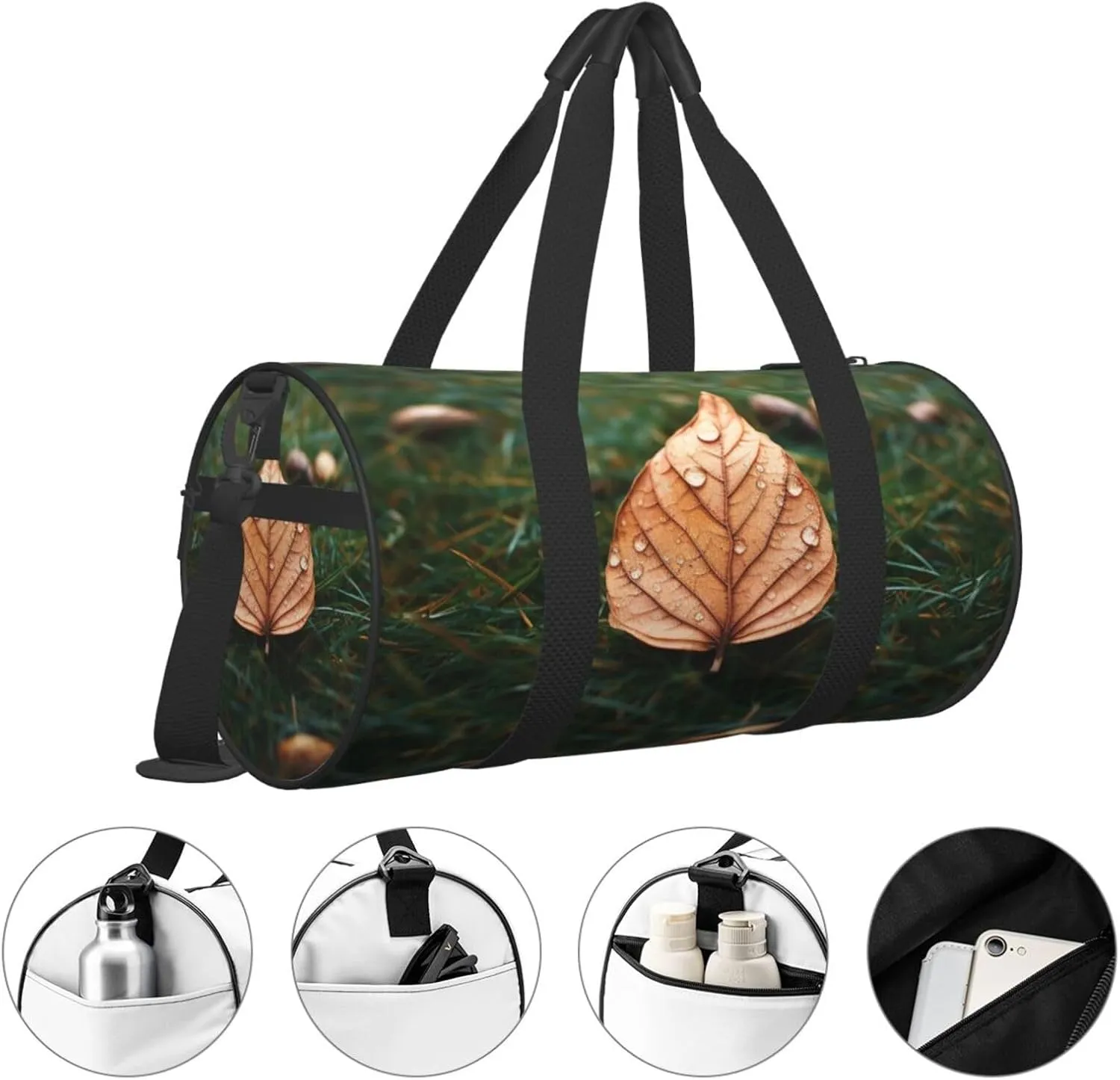 Duffel Bag for Men Women Small Gym Bag Autmn Leaf in Grass Travel Duffel Bag Waterproof Overnight Bag for Sports Workout