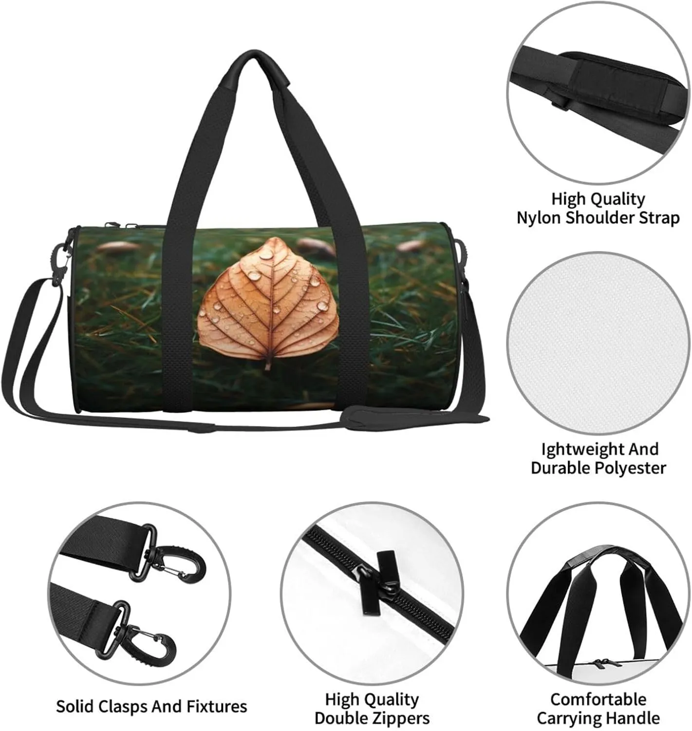 Duffel Bag for Men Women Small Gym Bag Autmn Leaf in Grass Travel Duffel Bag Waterproof Overnight Bag for Sports Workout