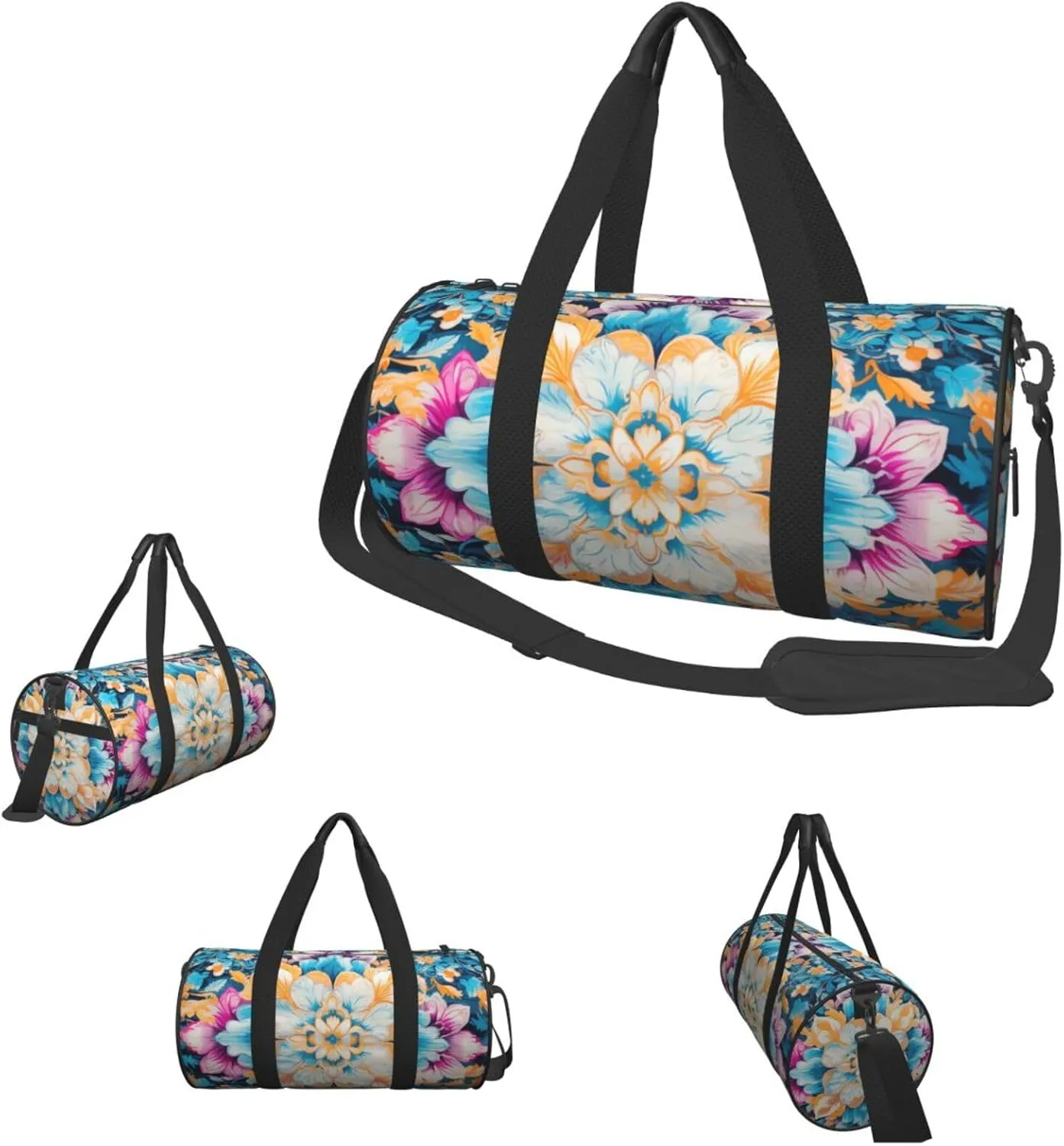 Duffel Bag for Men Women Small Gym Bag Bohemian Blue Travel Duffel Bag Waterproof Overnight Bag for Sports Workout