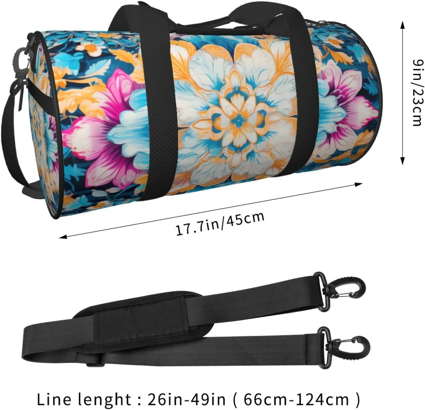 Duffel Bag for Men Women Small Gym Bag Bohemian Blue Travel Duffel Bag Waterproof Overnight Bag for Sports Workout