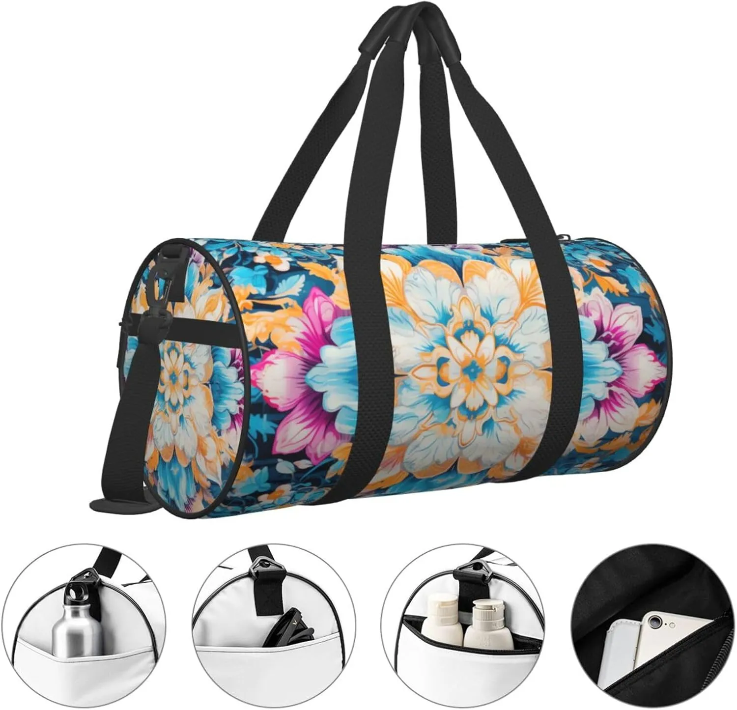 Duffel Bag for Men Women Small Gym Bag Bohemian Blue Travel Duffel Bag Waterproof Overnight Bag for Sports Workout