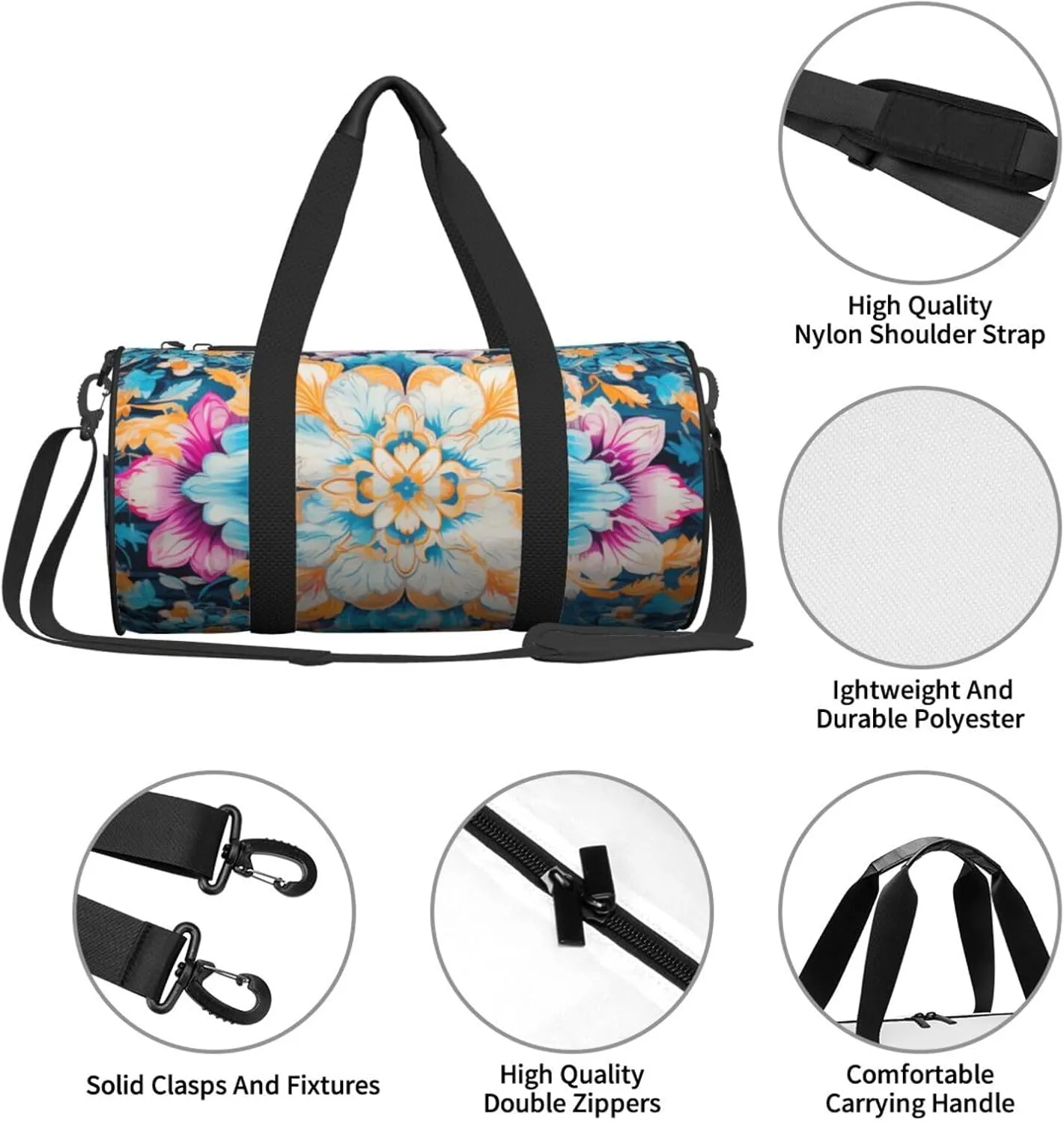 Duffel Bag for Men Women Small Gym Bag Bohemian Blue Travel Duffel Bag Waterproof Overnight Bag for Sports Workout