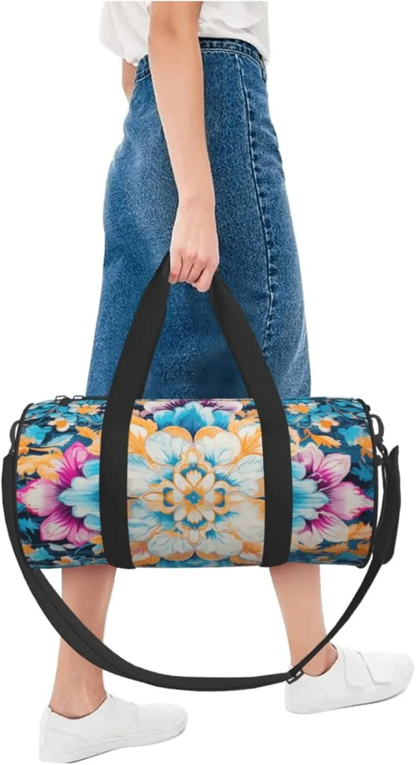 Duffel Bag for Men Women Small Gym Bag Bohemian Blue Travel Duffel Bag Waterproof Overnight Bag for Sports Workout