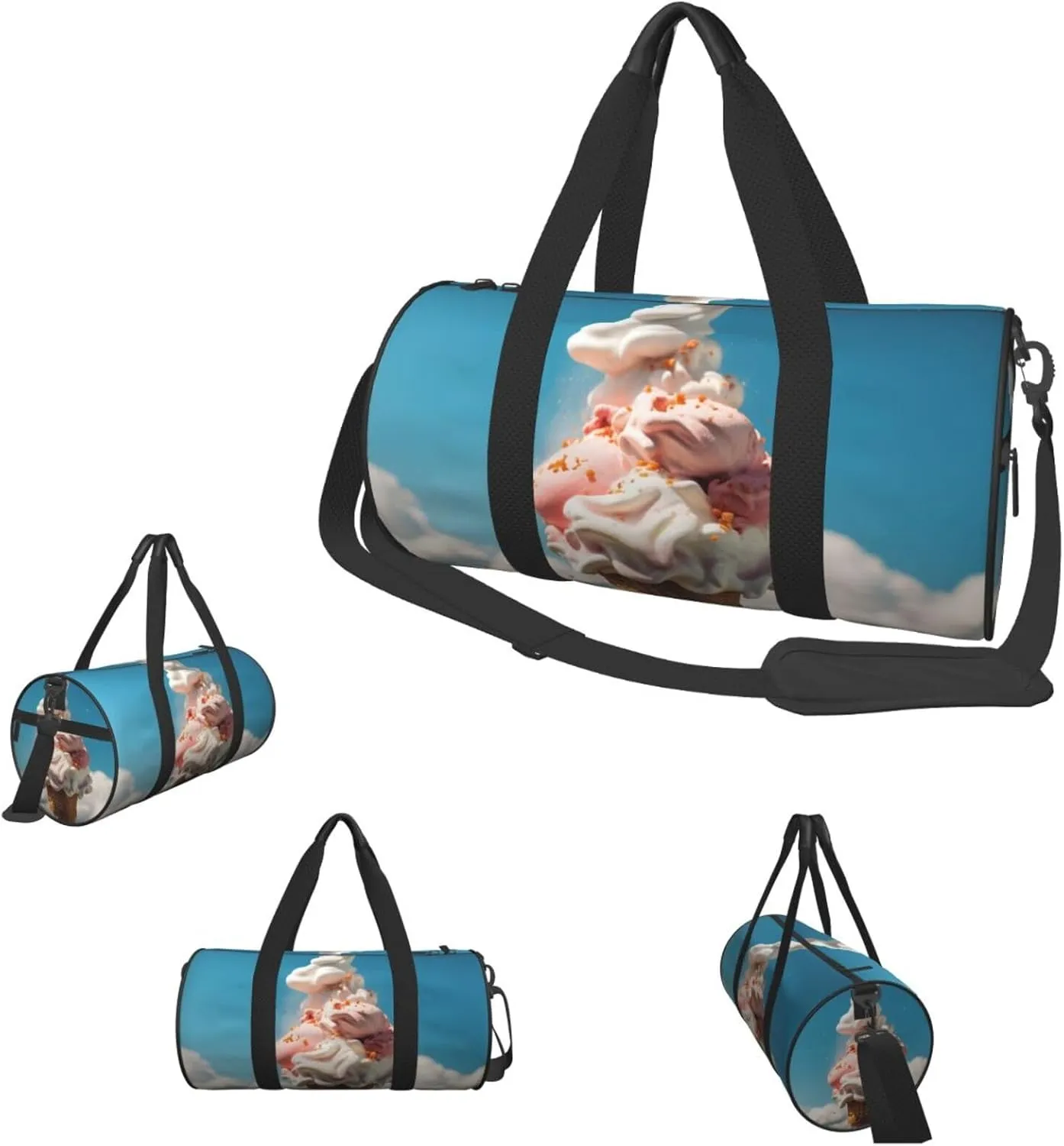 Duffel Bag for Men Women Small Gym Bag Cloudy Ice Cream Travel Duffel Bag Waterproof Overnight Bag for Sports Workout