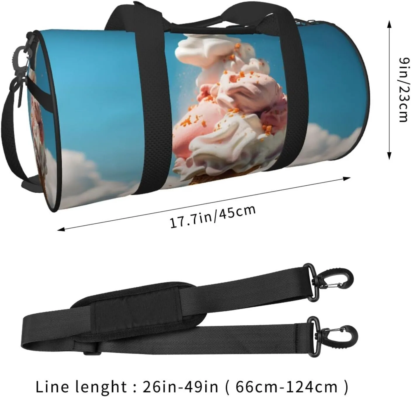 Duffel Bag for Men Women Small Gym Bag Cloudy Ice Cream Travel Duffel Bag Waterproof Overnight Bag for Sports Workout