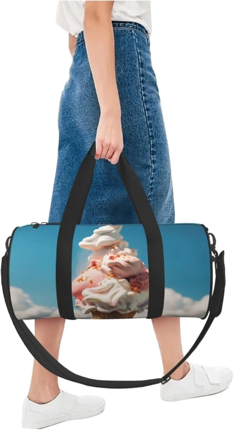 Duffel Bag for Men Women Small Gym Bag Cloudy Ice Cream Travel Duffel Bag Waterproof Overnight Bag for Sports Workout