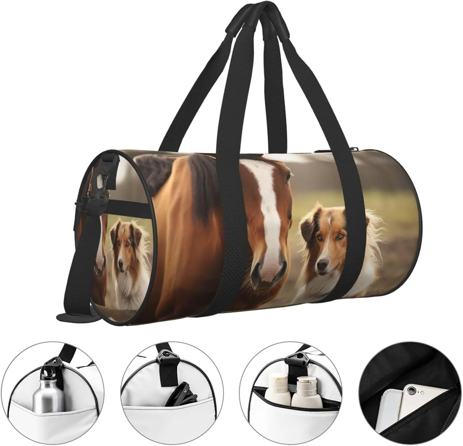 Duffel Bag for Men Women Small Gym Bag Collie Dog Horse Travel Duffel Bag Waterproof Overnight Bag for Sports Workout
