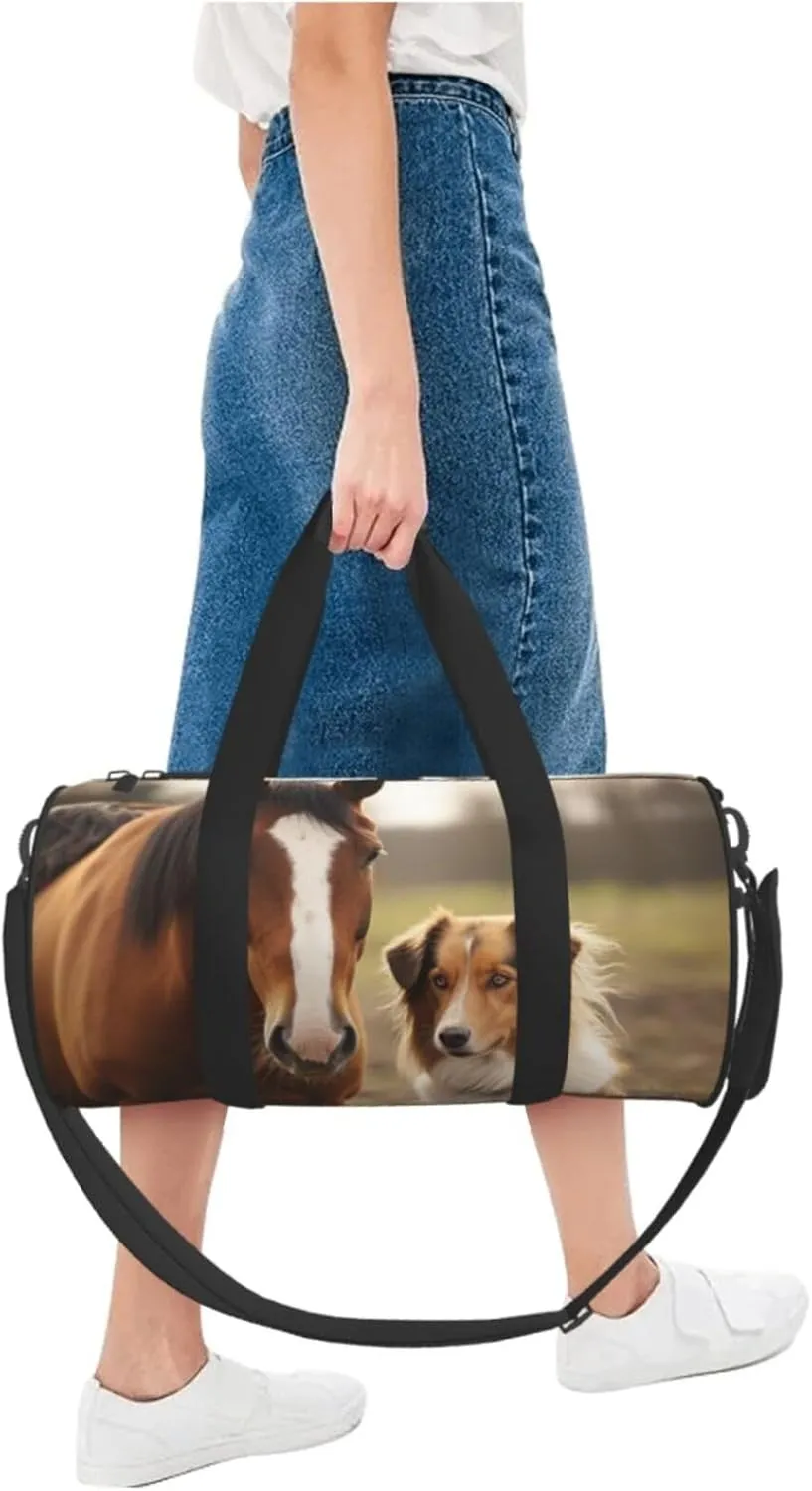 Duffel Bag for Men Women Small Gym Bag Collie Dog Horse Travel Duffel Bag Waterproof Overnight Bag for Sports Workout