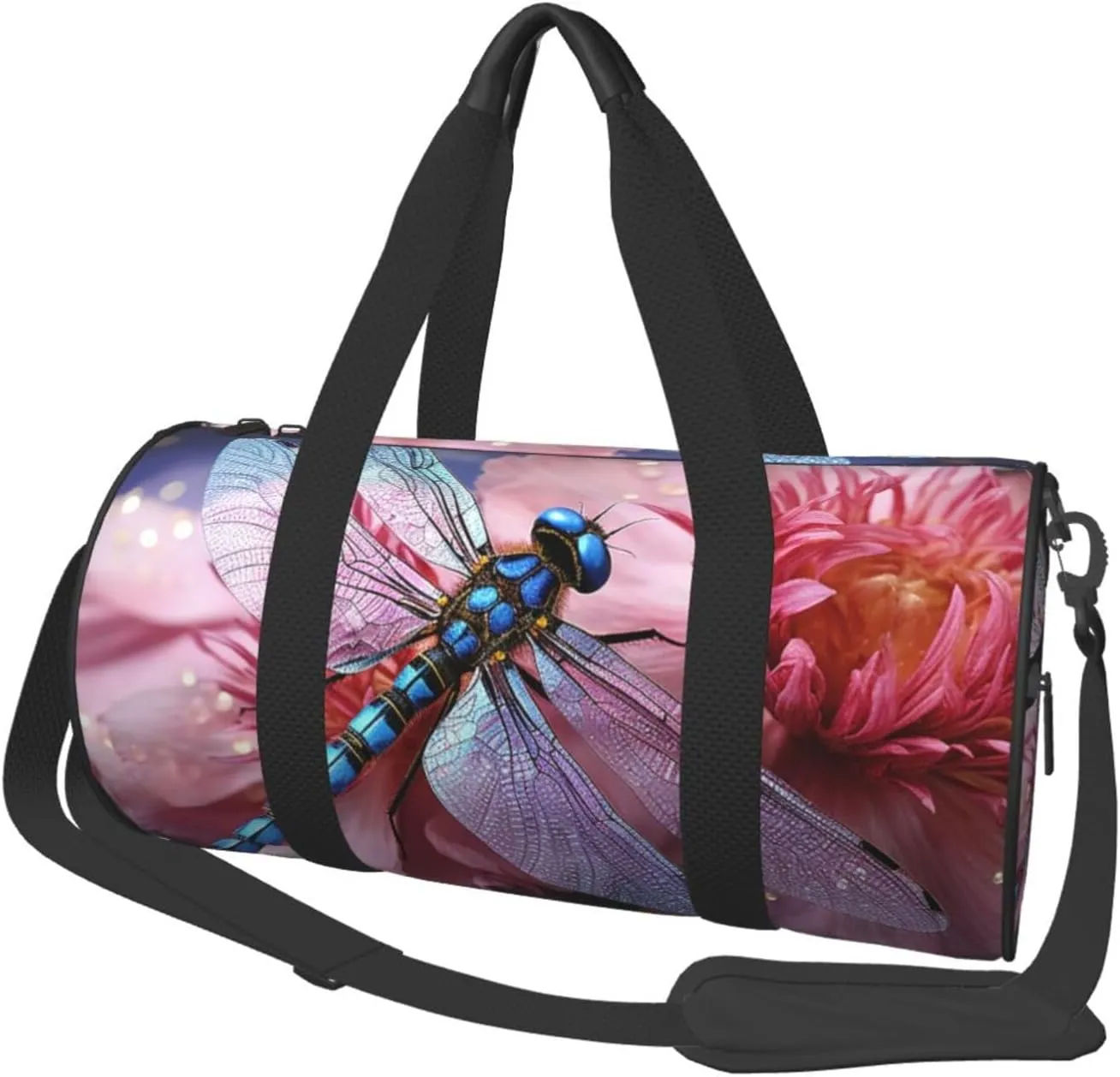 Duffel Bag for Men Women Small Gym Bag Pink flower blue dragonfly Travel Duffel Bag Waterproof Overnight Bag for Sports Workout