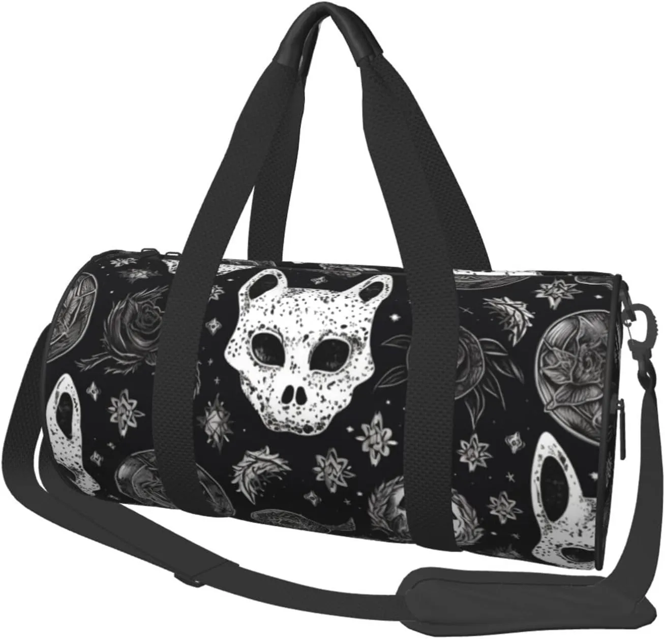 Duffel Bag for Men Women Small Gym Bag Skull Cat Moon Gothic Travel Duffel Bag Waterproof Overnight Bag for Sports Workout