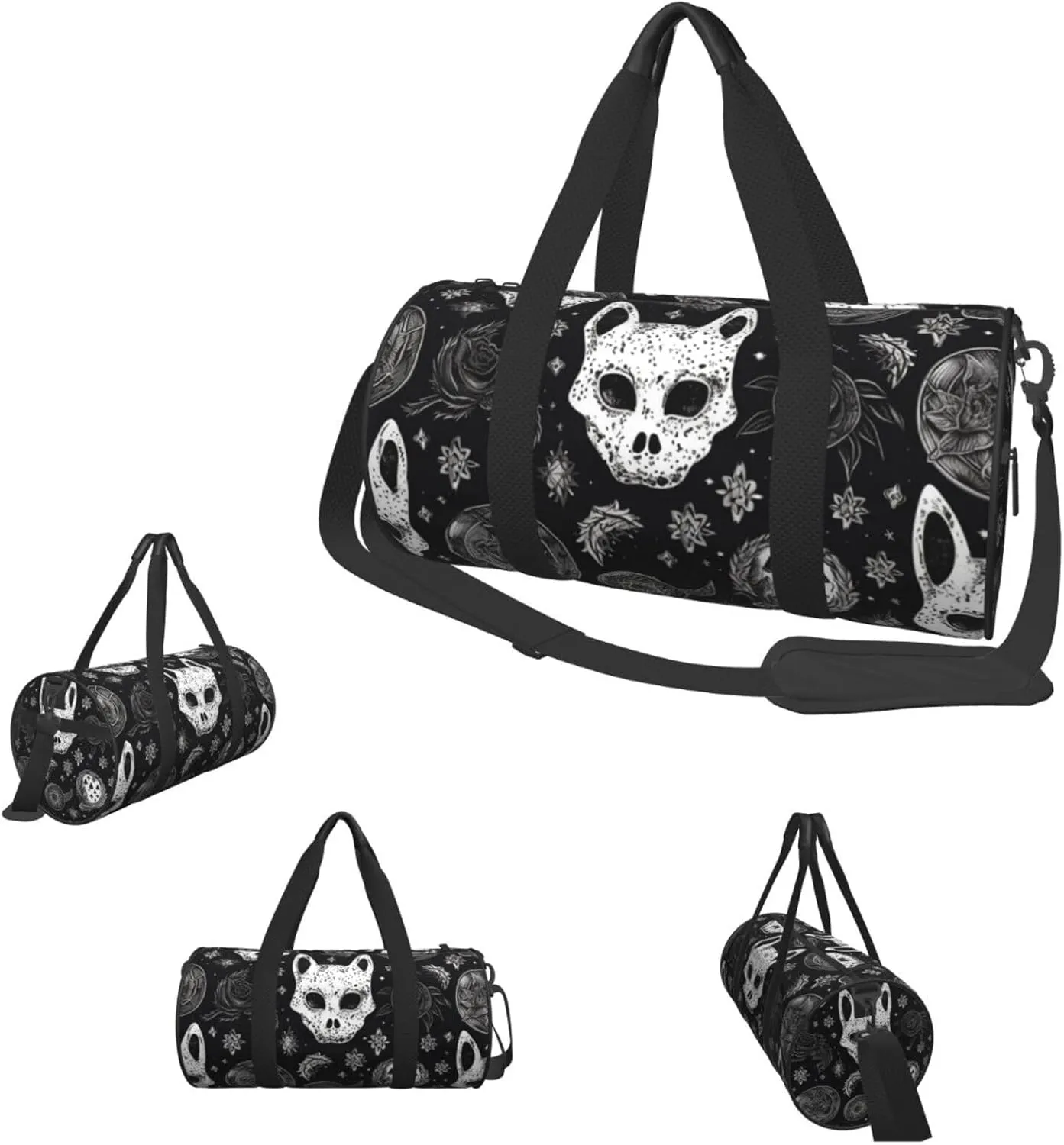 Duffel Bag for Men Women Small Gym Bag Skull Cat Moon Gothic Travel Duffel Bag Waterproof Overnight Bag for Sports Workout