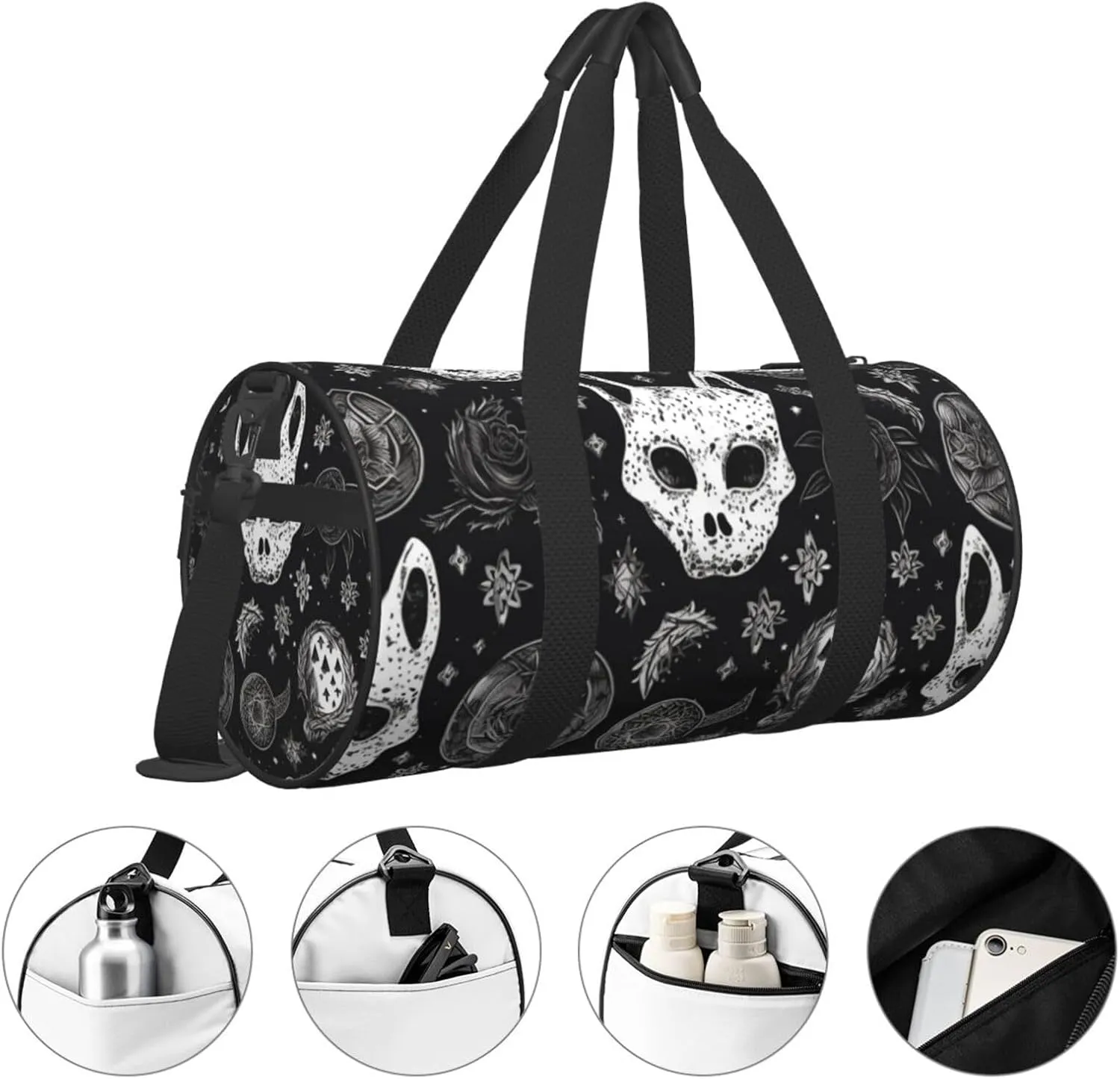 Duffel Bag for Men Women Small Gym Bag Skull Cat Moon Gothic Travel Duffel Bag Waterproof Overnight Bag for Sports Workout