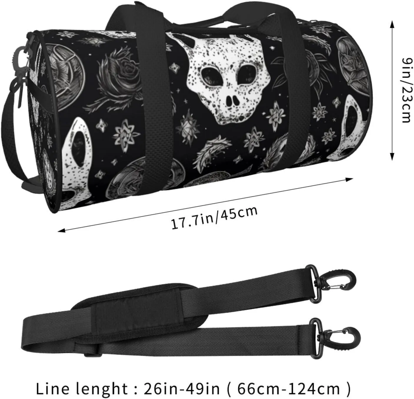 Duffel Bag for Men Women Small Gym Bag Skull Cat Moon Gothic Travel Duffel Bag Waterproof Overnight Bag for Sports Workout