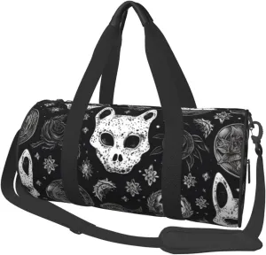 Duffel Bag for Men Women Small Gym Bag Skull Cat Moon Gothic Travel Duffel Bag Waterproof Overnight Bag for Sports Workout