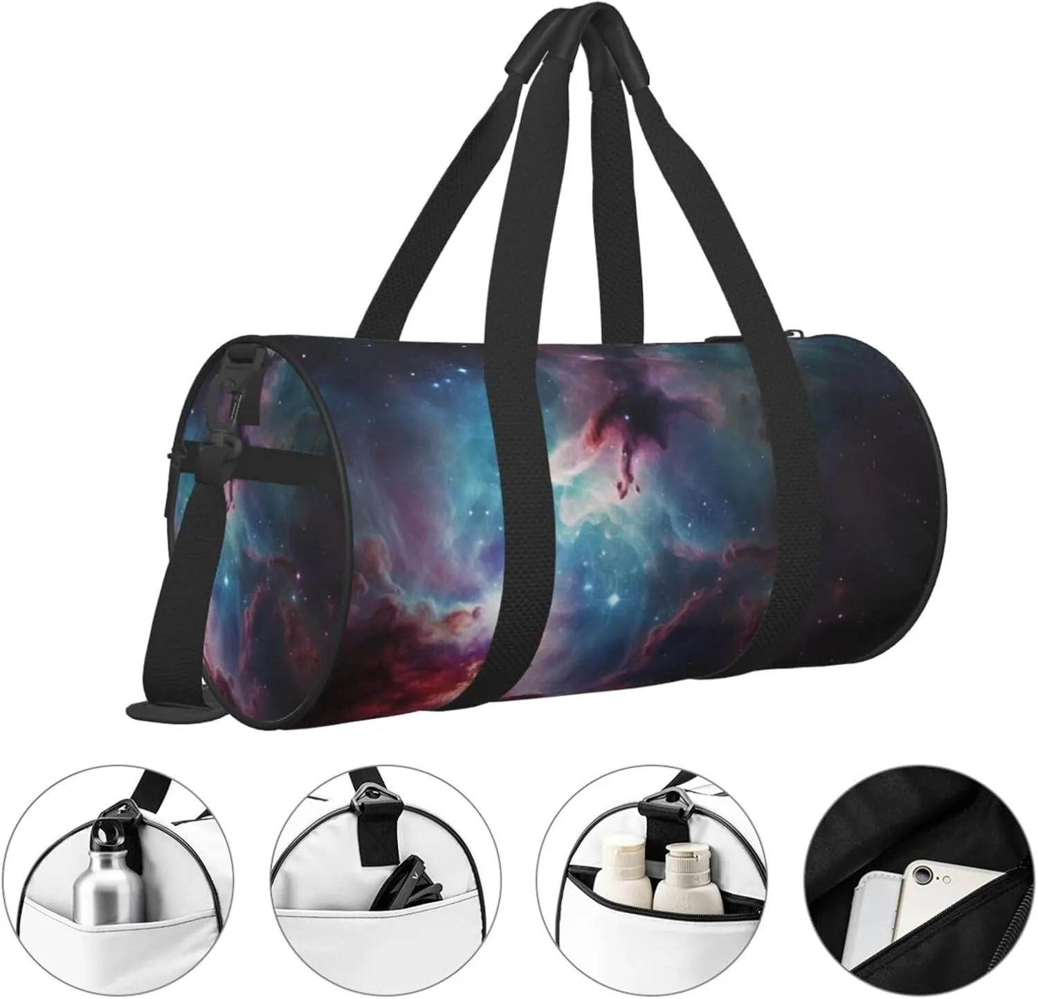 Duffel Bag for Men Women Small Gym Bag Space Nebula with Cluster Travel Duffel Bag Waterproof Overnight Bag for Sports Workout