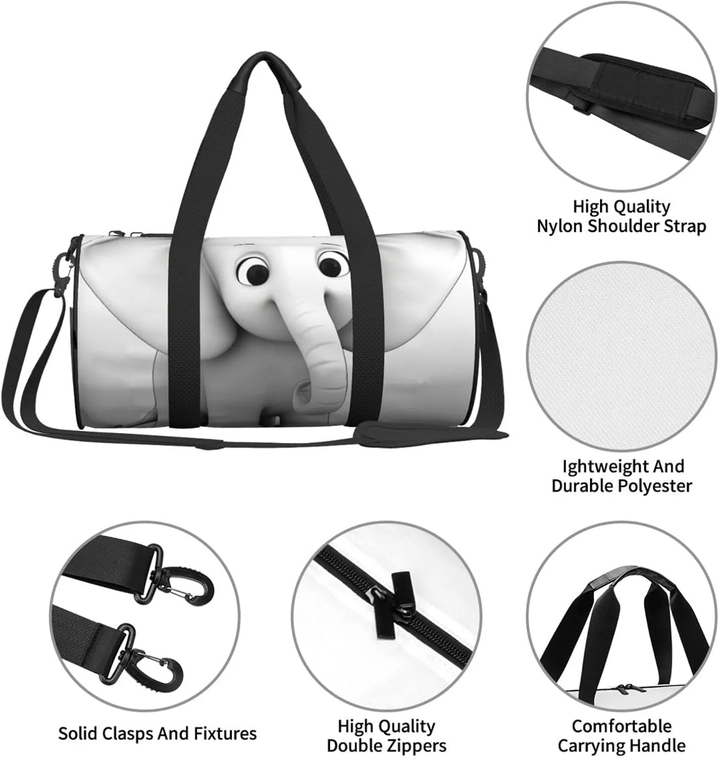 Duffel Bag for Men Women Small Gym Bag White Elephant Travel Duffel Bag Waterproof Overnight Bag for Sports Workout