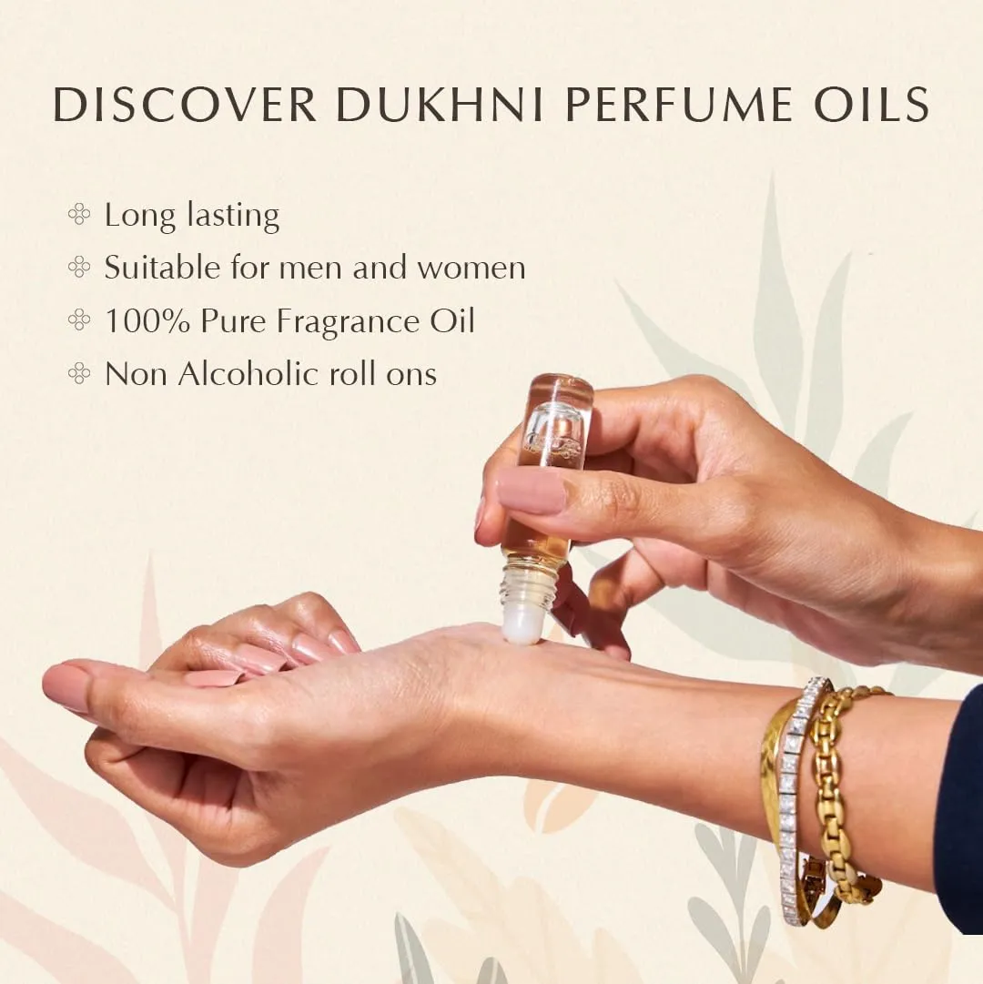 Dukhni Yemeni Attar Oil Set Arabian Perfume Oils, 6 Assorted scents x 6ml, Mini roll ons, Arabic Oud Fragrance Oil, Authentic, Alcohol Free, Vegan, Collection Set for Gifting