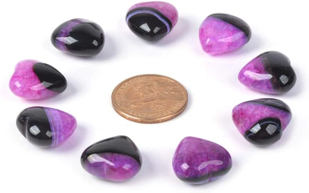 Dyed Rose Drusy Druzy Agate Gemstone Healing Crystal 0.8 Inch Mini Puffy Heart Pocket Stone Iron Gift Box (Pack of 10)