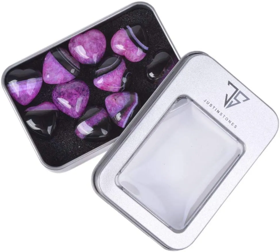 Dyed Rose Drusy Druzy Agate Gemstone Healing Crystal 0.8 Inch Mini Puffy Heart Pocket Stone Iron Gift Box (Pack of 10)