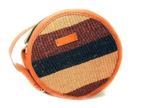 Earth Tone Round Handmade Sisal Crossbody Bag, Market Economical Grocery Shopping Bags with Leather Strap Handles and Zipper Closure, Summer Beach Handbag, Straw Shoulder Purse for Women Travel