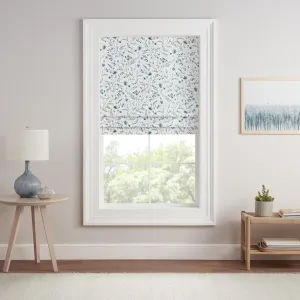 Eclipse Evangeline Botanical Roman Shade for Windows, Cordless 100% Blackout Shade, 39 in Wide x 64 in Long, Noise Reducing, Energy Efficient, Woven Design Window Shade for Any Room, Marine