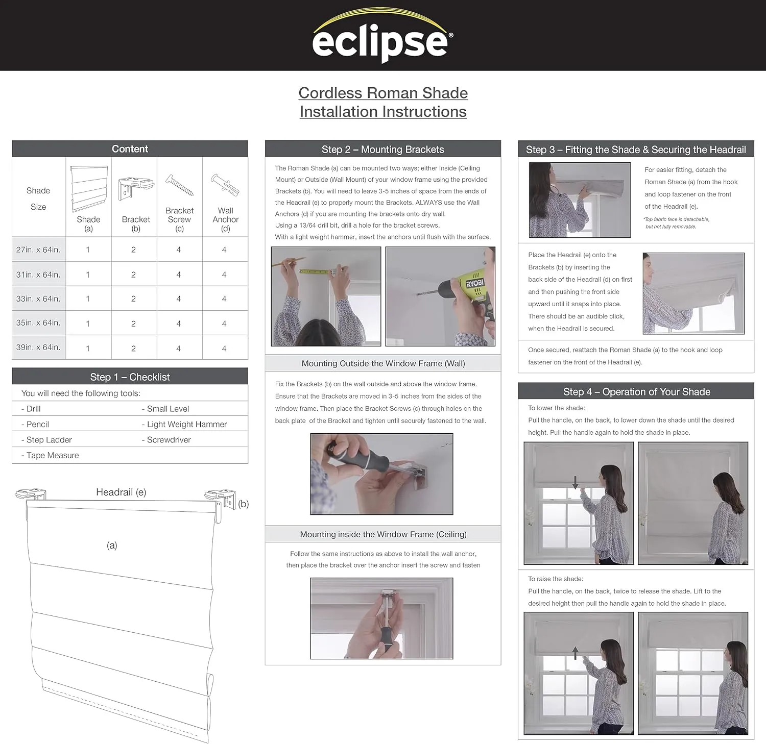Eclipse Evangeline Botanical Roman Shade for Windows, Cordless 100% Blackout Shade, 39 in Wide x 64 in Long, Noise Reducing, Energy Efficient, Woven Design Window Shade for Any Room, Marine