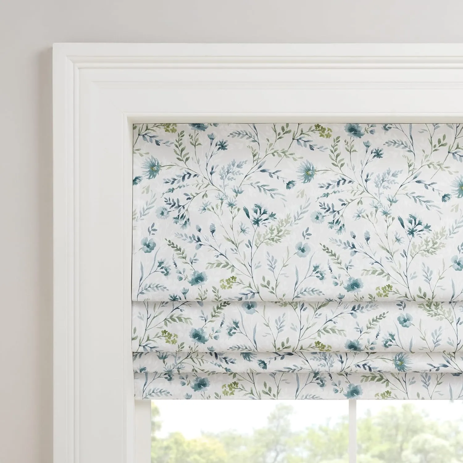 Eclipse Evangeline Botanical Roman Shade for Windows, Cordless 100% Blackout Shade, 39 in Wide x 64 in Long, Noise Reducing, Energy Efficient, Woven Design Window Shade for Any Room, Marine