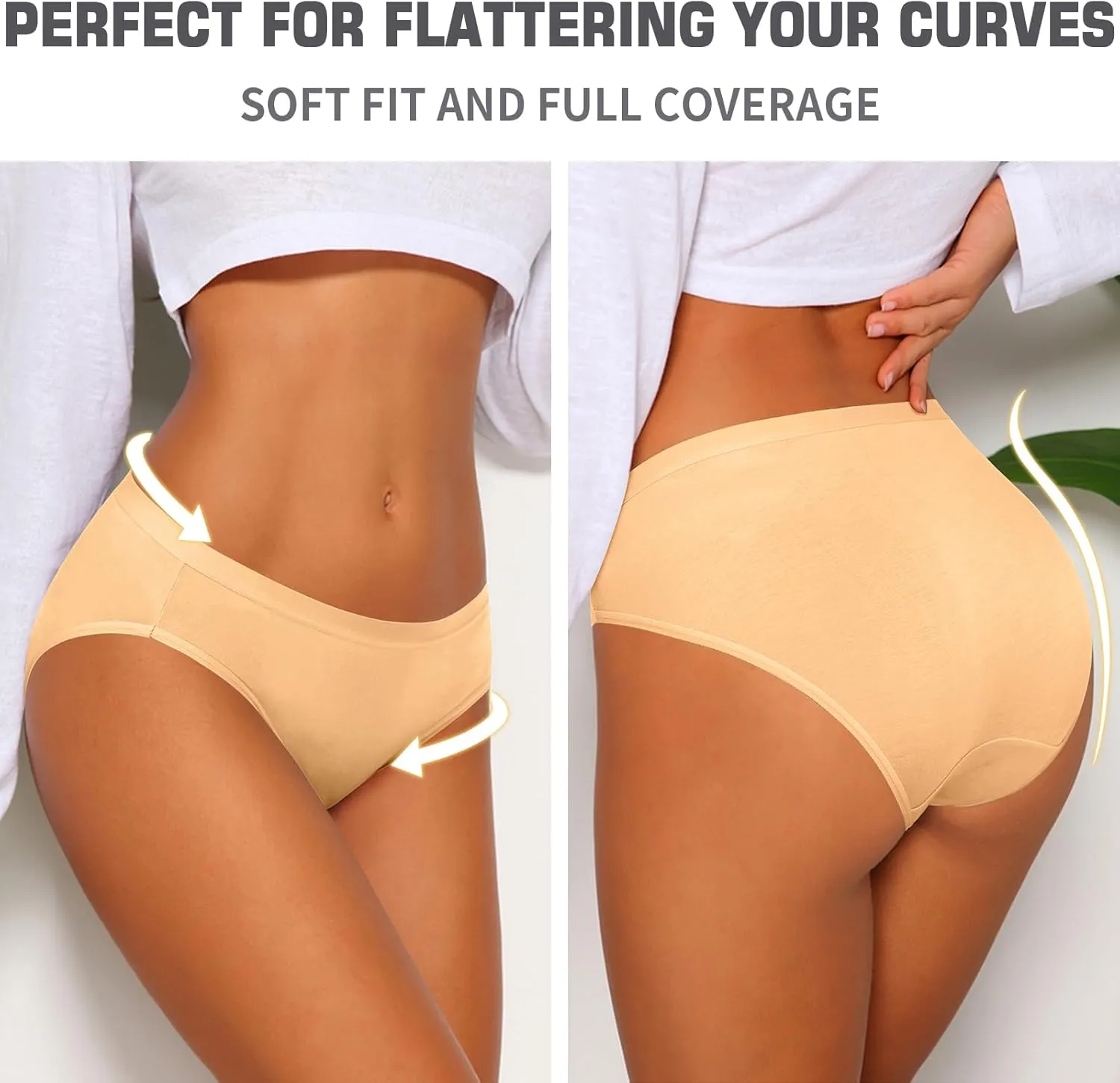 Eiggam Women's Cotton Bikini Panties,High-Cut Full Coverage Stretch Cool Underwear for Women