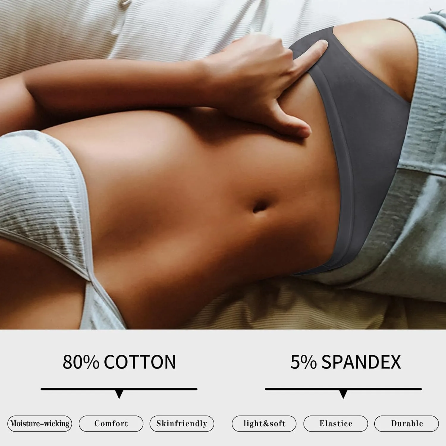 Eiggam Women's Cotton Bikini Panties,High-Cut Full Coverage Stretch Cool Underwear for Women