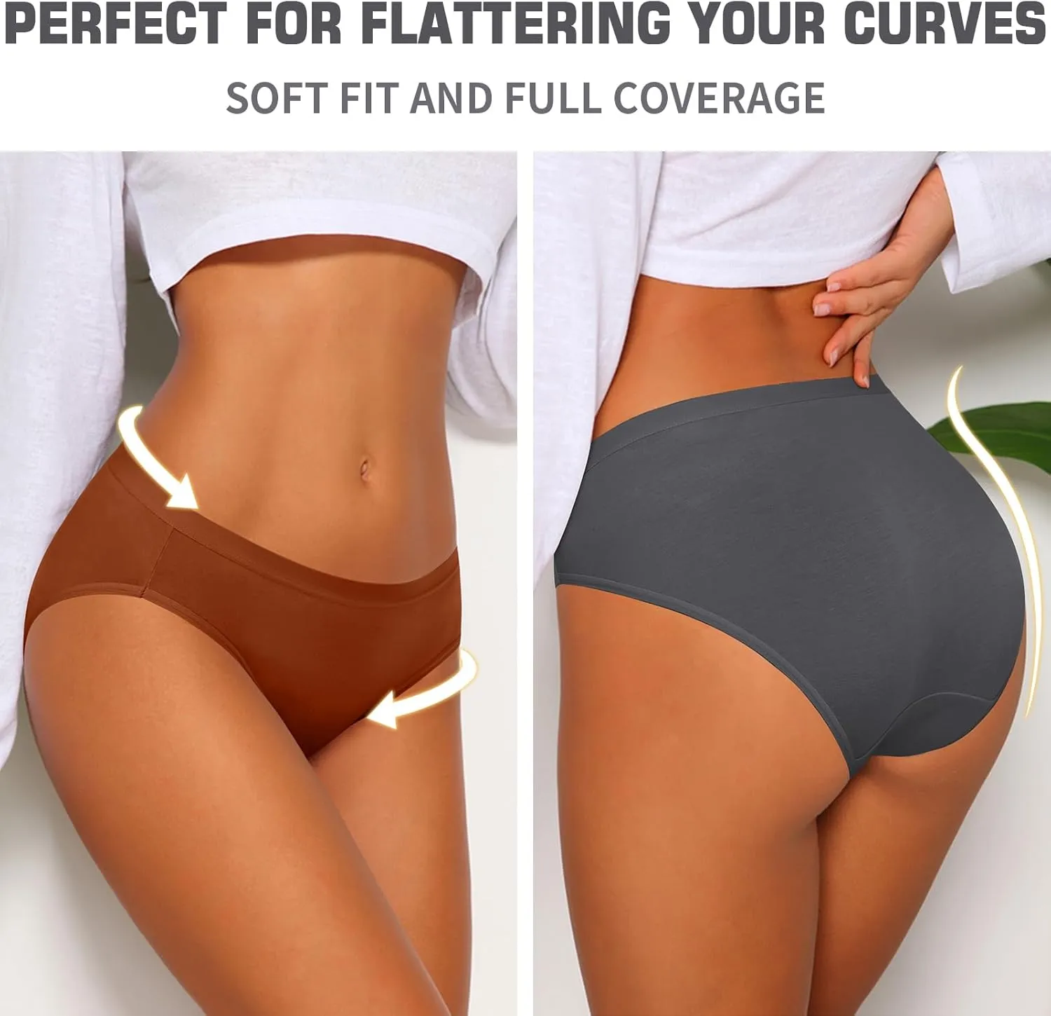 Eiggam Women's Cotton Bikini Panties,High-Cut Full Coverage Stretch Cool Underwear for Women