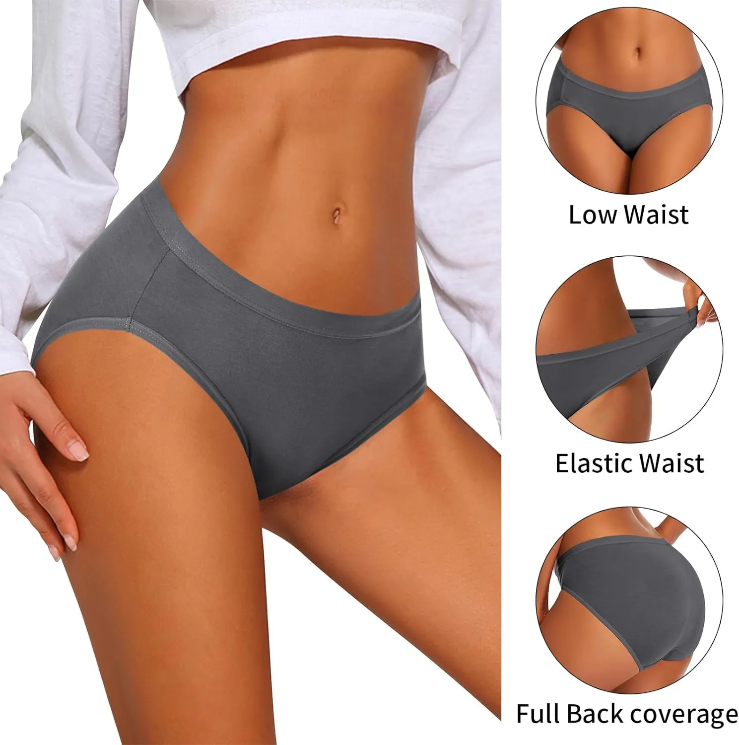 Eiggam Women's Cotton Bikini Panties,High-Cut Full Coverage Stretch Cool Underwear for Women