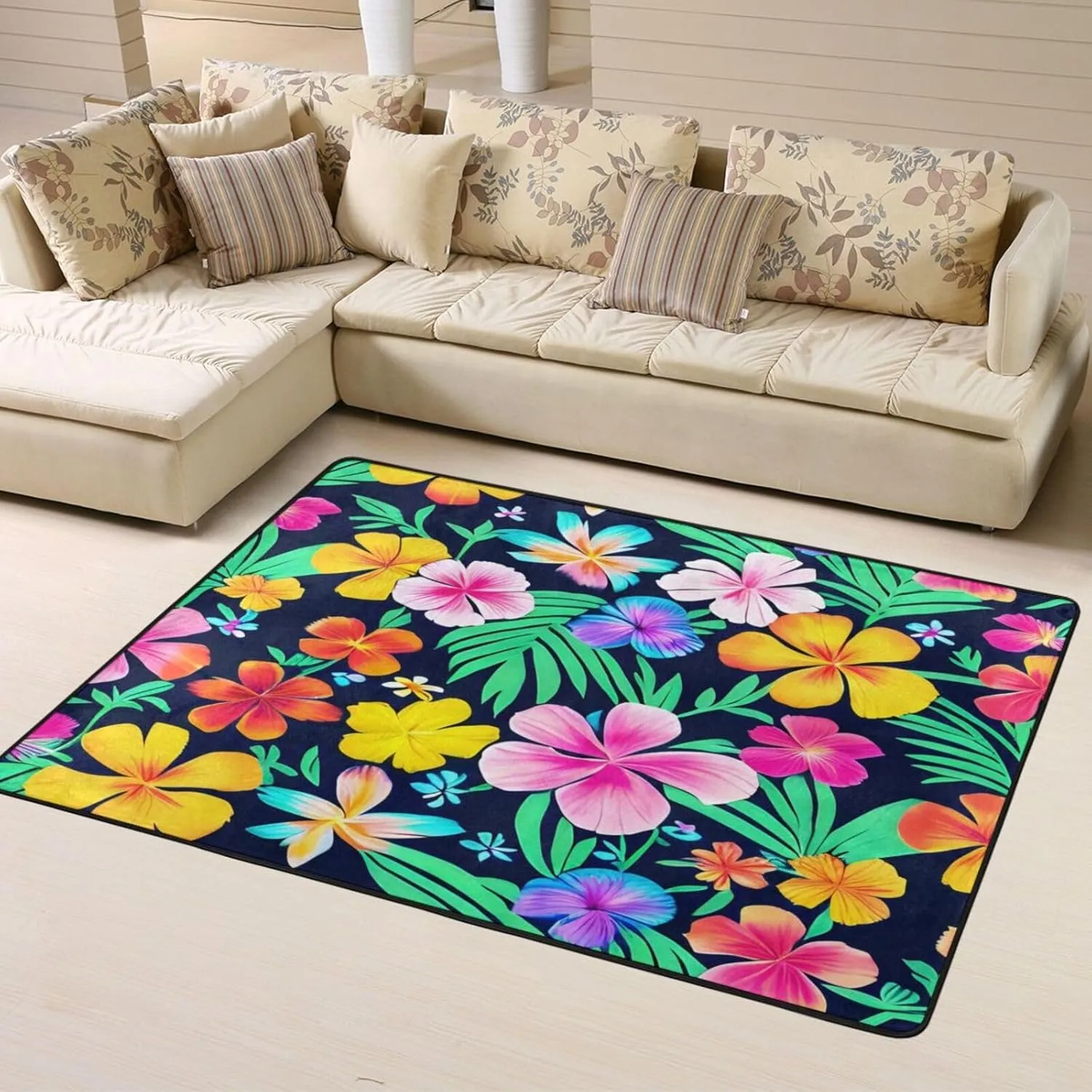 EkcoS Colorful Flowers Large Area Rugs for Living Room, Super Soft Fluffy Modern Bedroom Rug,Soft Plush Furry Bedside Rug,(63x48in)