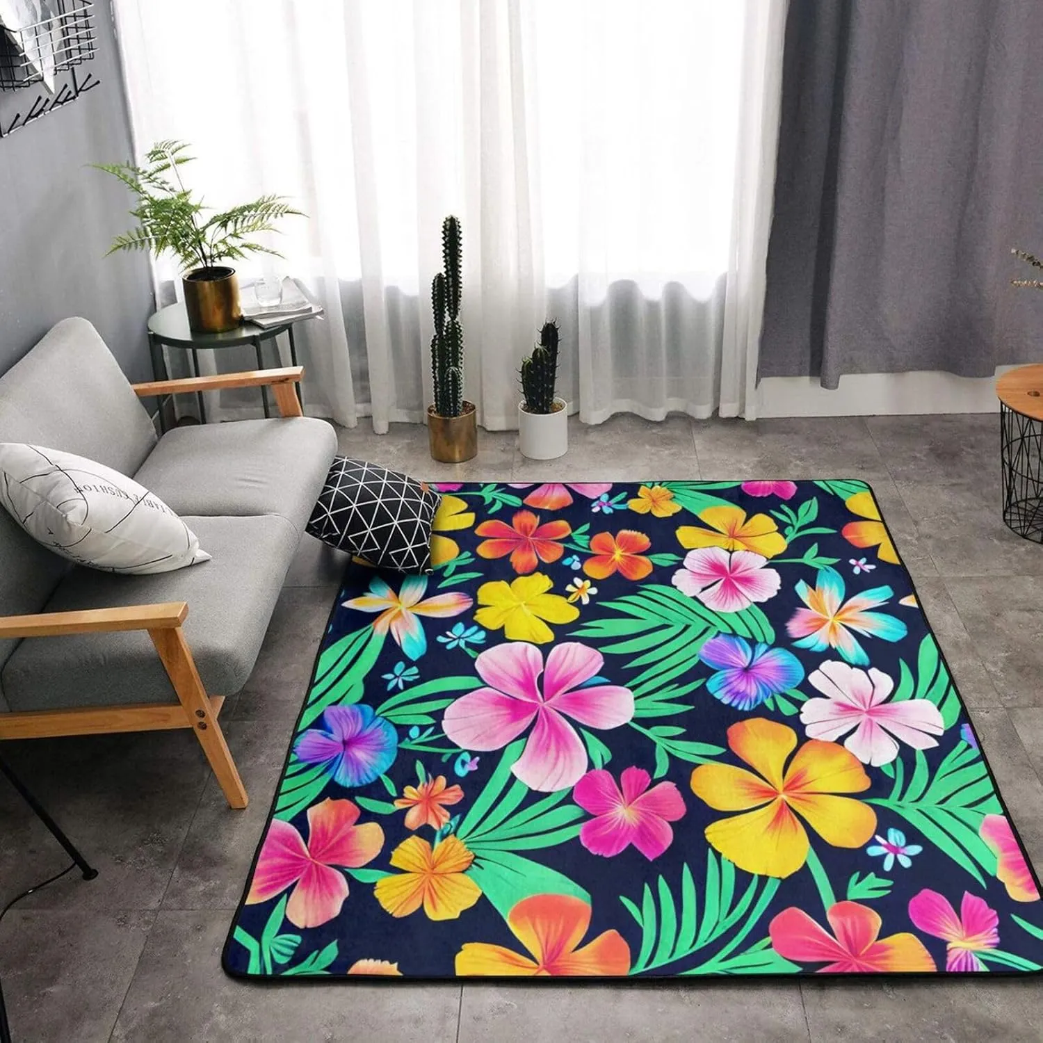 EkcoS Colorful Flowers Large Area Rugs for Living Room, Super Soft Fluffy Modern Bedroom Rug,Soft Plush Furry Bedside Rug,(63x48in)