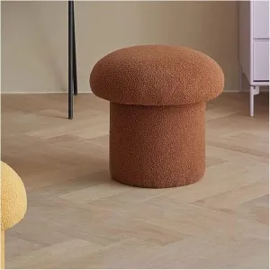 Elegant Fabric Vanity Chair with Storage Soft Mushroom Design Footstool for Bedroom Sturdy Entrance Bench with Footrest Low Stool for Bed End Resting Seat for Makeup and Relaxing