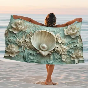 Elegant Shell Microfiber Beach Towel Teal Shell Art Sand Free Quick Dry Absorbent Lightweight Tapestry Perfect for Pool Camping Travel Picnic Essentials 62x31 Inch
