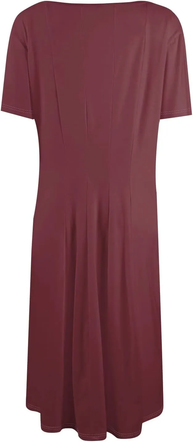 Elegant Women's Midi Short Sleeve Casual A-Line Red Dress with Pockets for Everyday Wear and Special Occasions