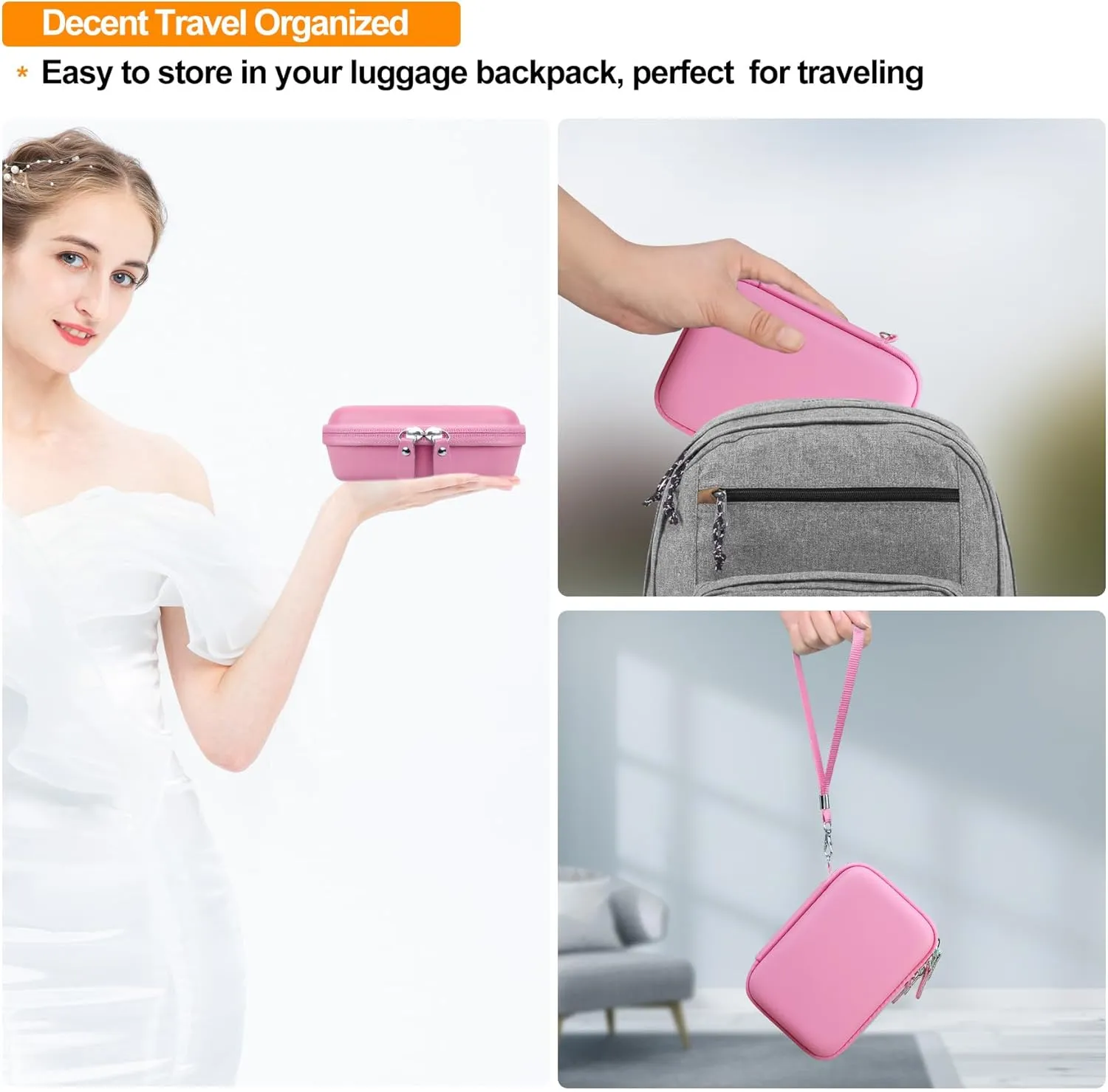 Elonbo Carrying Case Compatible with HUIJUTCHEN/Cabaro Wireless Mini Sticker Pocket Printer, Bluetooth Smart Portable Receipt Photo Printer Travel Bag, Thermal Printer Storage Holder, Pink Pink
