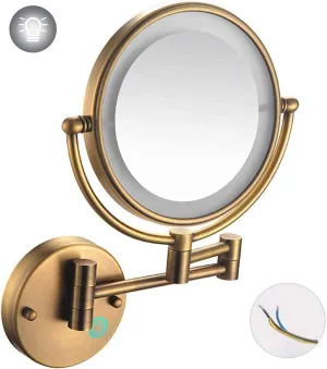 ELTOX Makeup Mirror Wall Mounted with Led Lights,Rotating Perfect for Bedroom Dressing Table Or Bathroom Vanity (Color : Antique Copper, Size : 10)